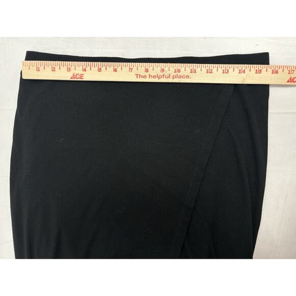 BCBG MAX AZRIA L Black Stretch Knit Asymmetric Hem Faux Wrap Skirt - Picture 4 of 8